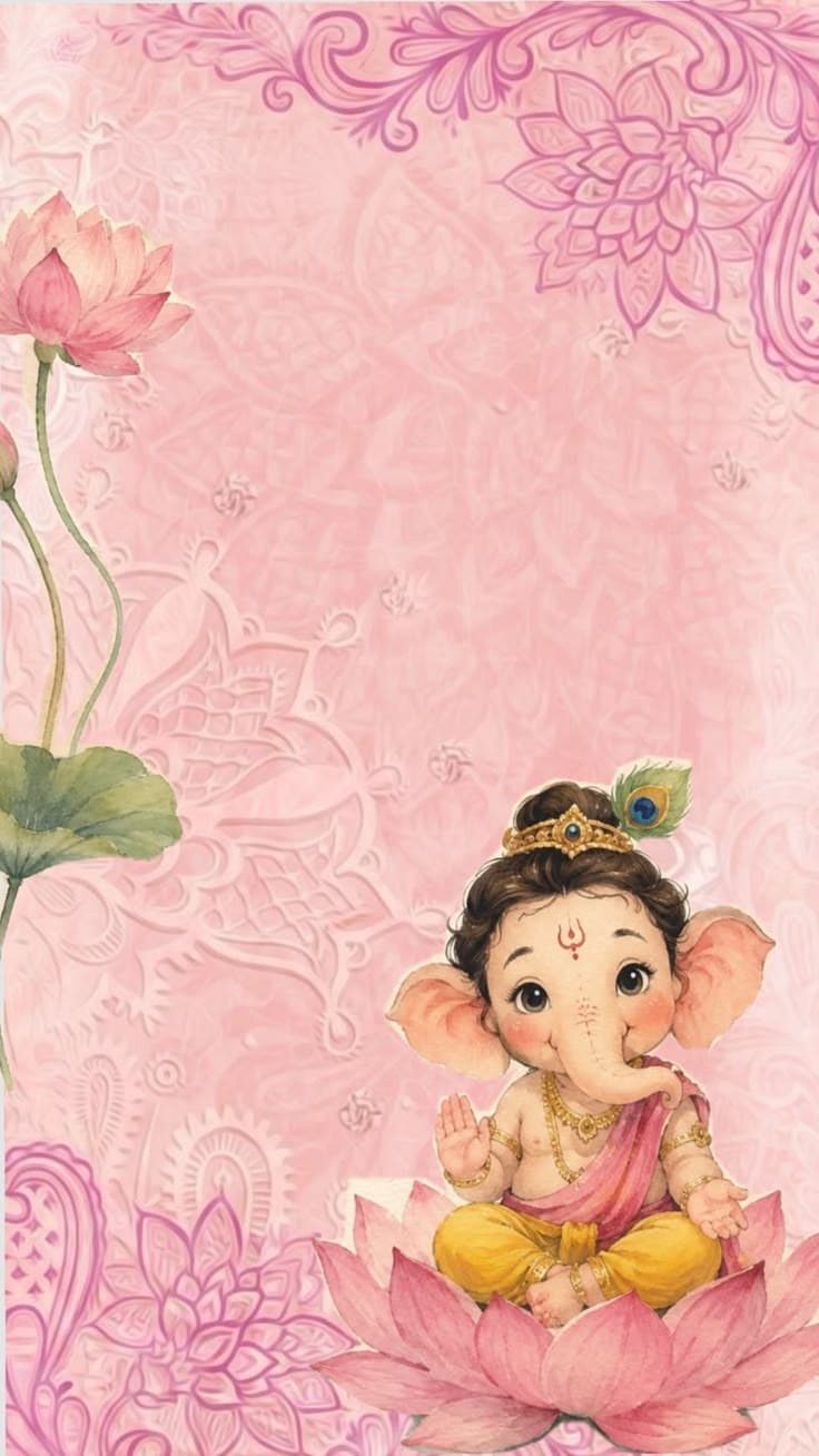 Lord Ganesh seated on a pink lotus