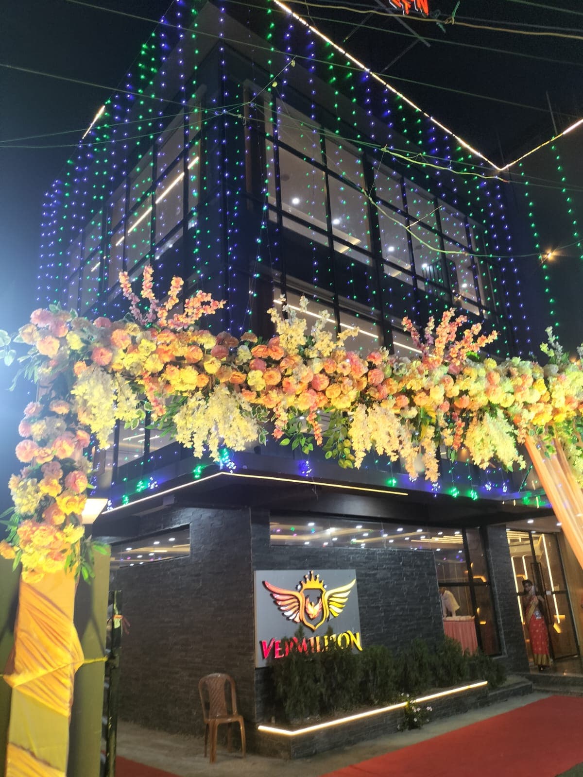 Vermillion Banquet decorated with flowers and lights